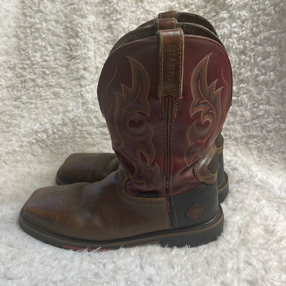 JUSTIN  leather Brown burgundy,& Black Cowboy Boots, Steel square ToeSZ9.5